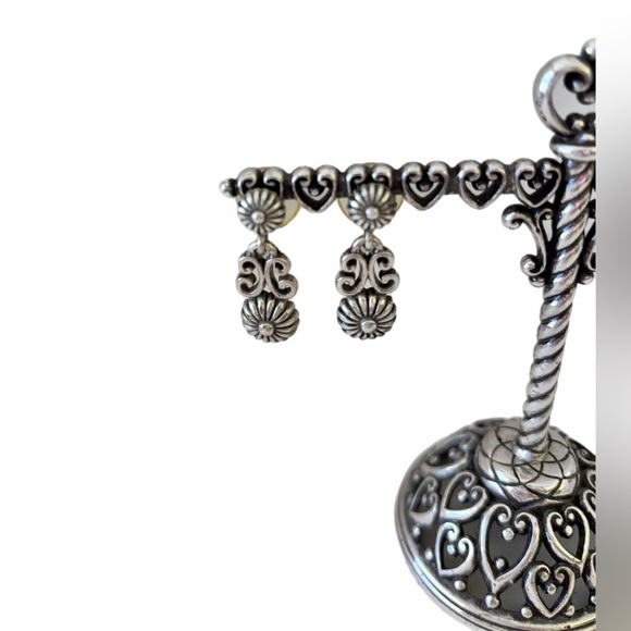 Vintage Brighton Telluride Silverplated Flower Scroll Dangle Drop Post Earrings. - Picture 4 of 5